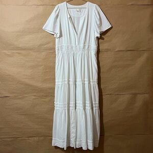 Anthropologie The Somerset Linen Maxi Dress Tiered Smocked Popover White Size XL